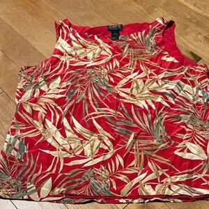 Red Tropical Print Sleeveless Tank Top 100% Silk
